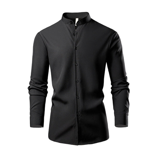 Herren elegantes Langarmhemd mit stehendem Kragen und modernen Knopfdetails - Arvani