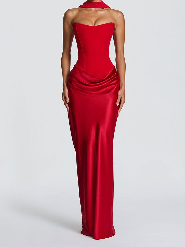 Damen Elegantes Langarm-Maxikleid mit raffinierten Drapierungen