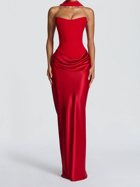 Damen Elegantes Langarm-Maxikleid mit raffinierten Drapierungen