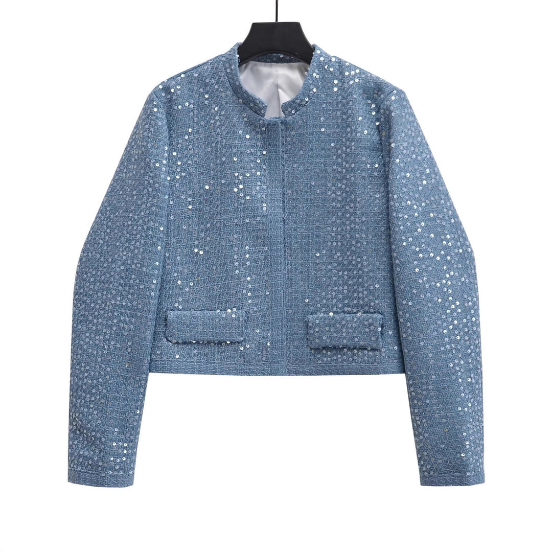 Damen Kurzblazer aus Bouclé‑Tweed mit Pailletten und Pattentaschen Nord Taschen