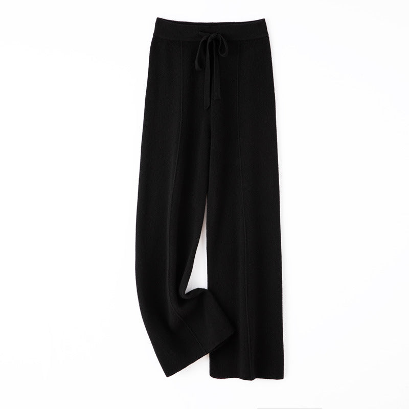 Damen Weiche Strickhose mit weitem Bein, Tunnelzugbund und dekorativer Mittelnaht Nord Taschen