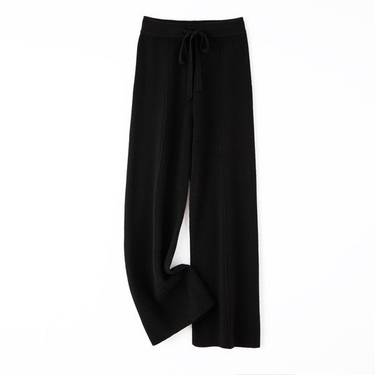 Damen Weiche Strickhose mit weitem Bein, Tunnelzugbund und dekorativer Mittelnaht Nord Taschen