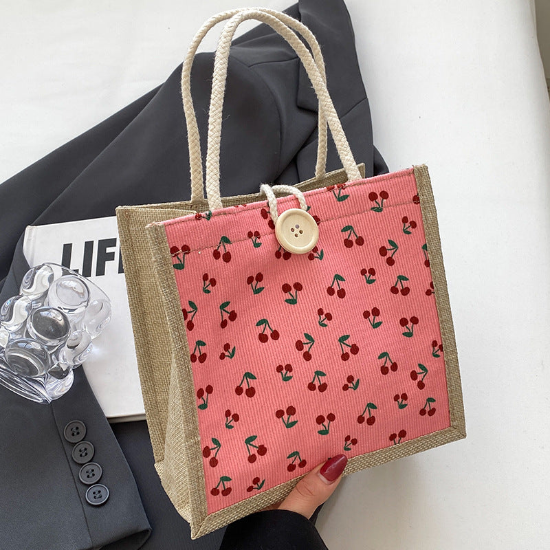 Damen Jute-Tasche mit buntem Blumenmuster Nord Taschen