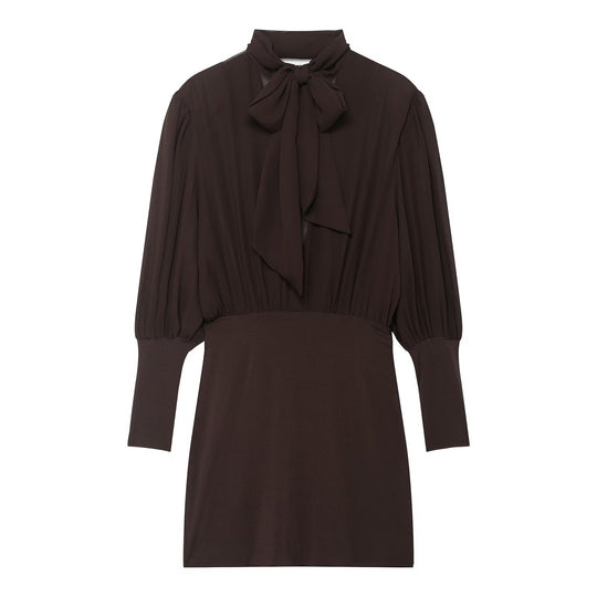 Damen Midikleid mit Schleifenkragen und plissierten Ballonärmeln Nord Taschen