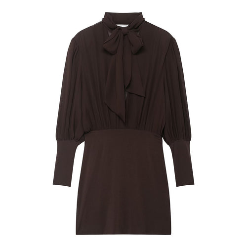 Damen Midikleid mit Schleifenkragen und plissierten Ballonärmeln Nord Taschen