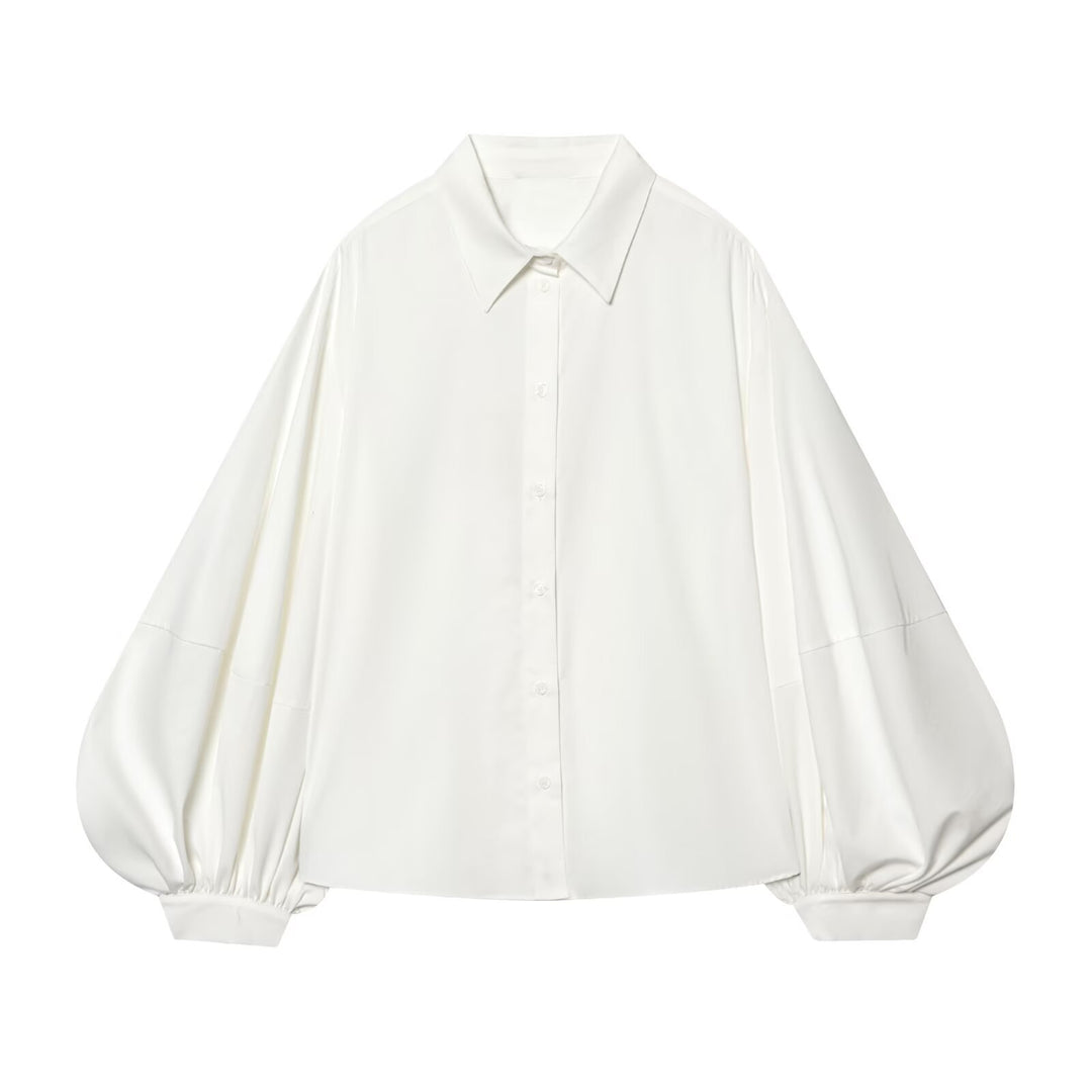 Damen weit geschnittene Oversize-Bluse mit Ballonärmeln und Hemdblusenkragen Nord Taschen