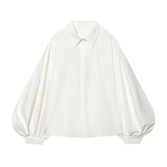 Damen weit geschnittene Oversize-Bluse mit Ballonärmeln und Hemdblusenkragen Nord Taschen