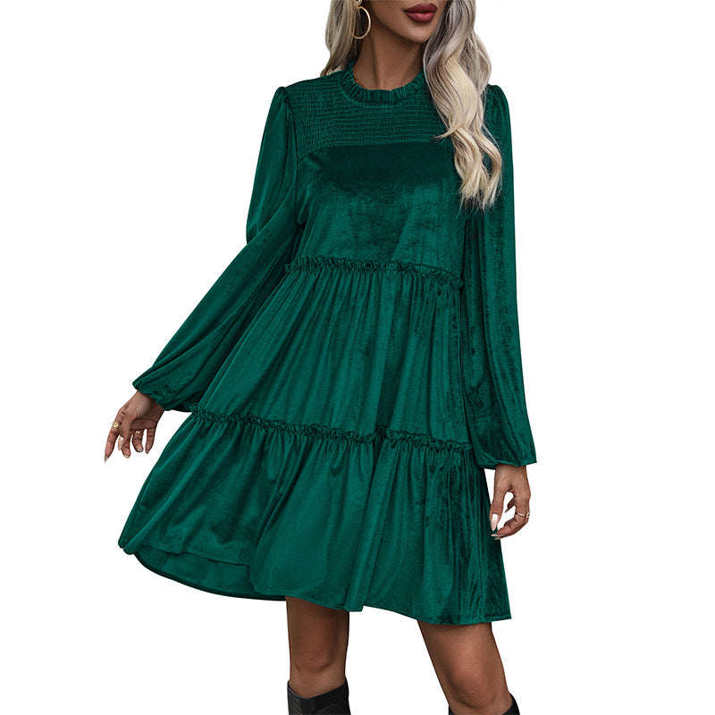 Damen Samtkleid mit geraffter Stufen‑A‑Linie und gesmokter Brustpartie Nord Taschen