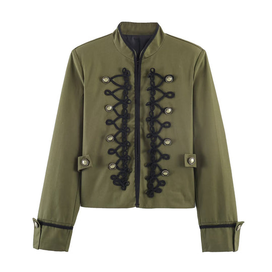Damen Militärisch inspirierte Kurzjacke mit dekorativer Kordauflage und Stehkragen Nord Taschen