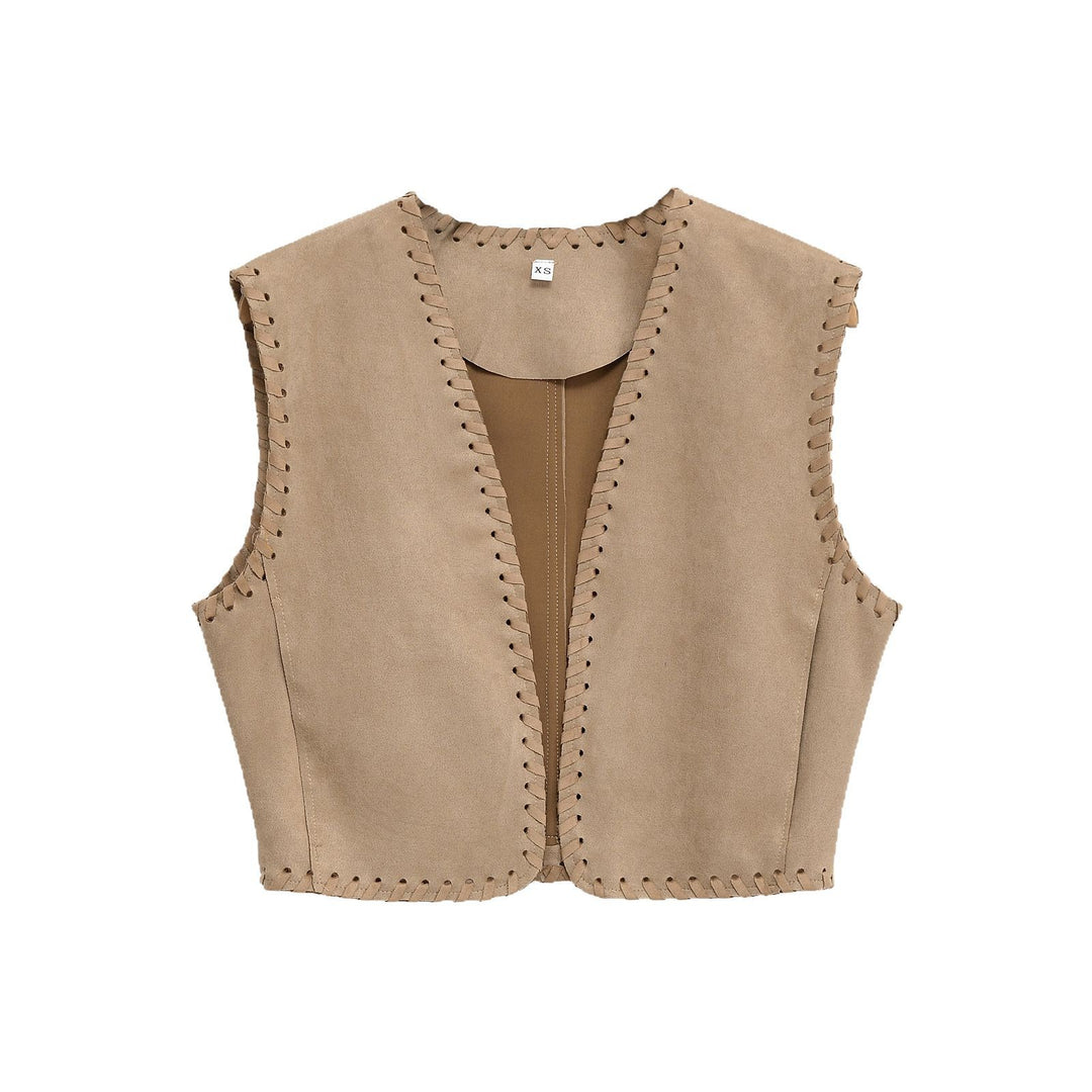 Damen Kurze Wildlederoptik‑Weste mit Ziernaht‑Whipstitch und taillierten Abnähern Nord Taschen