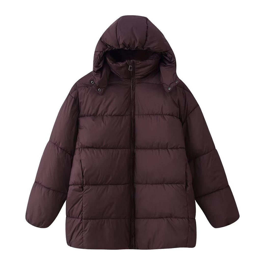 Damen Oversize-Steppmantel mit Kapuze und wattierter Thermofüllung Nord Taschen