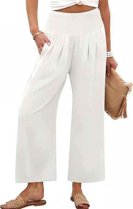Damen Weite Culotte-Hose mit elastischem Bund und Falten