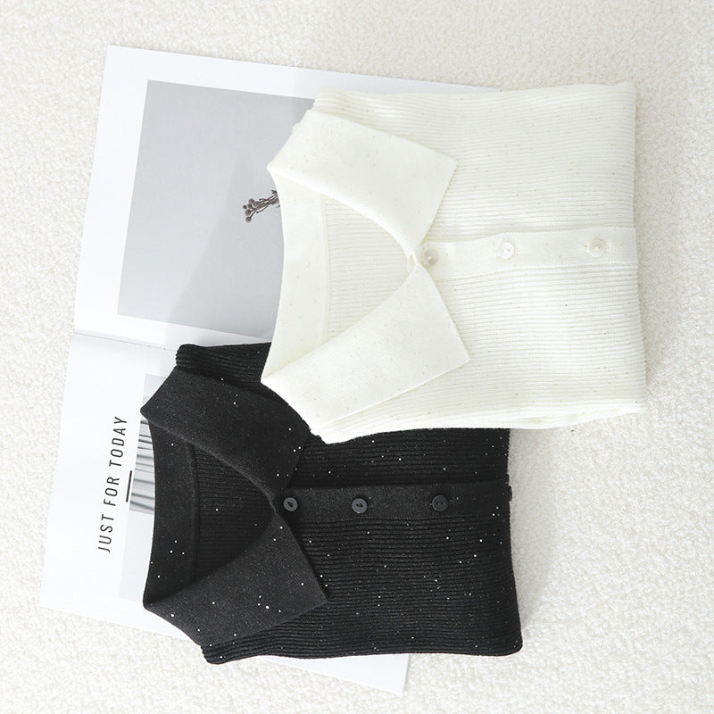 Damen Feinstrick-Cardigan mit Polokragen, Knopfleiste und dezentem Glitzereffekt Nord Taschen