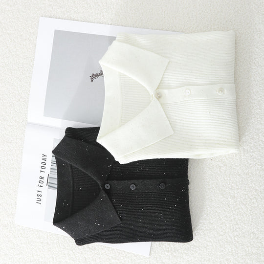 Damen Feinstrick-Cardigan mit Polokragen, Knopfleiste und dezentem Glitzereffekt Nord Taschen