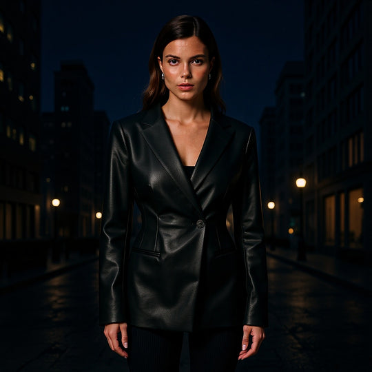 Damen Taillierter Kunstleder-Blazer mit Single-Button und konturierter Silhouette Nord Taschen
