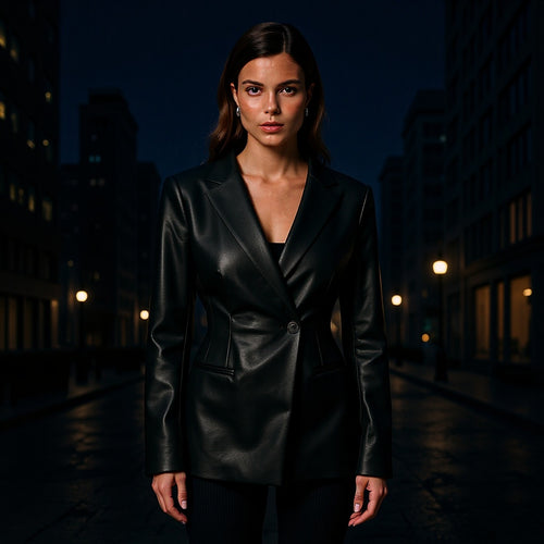 Damen Taillierter Kunstleder-Blazer mit Single-Button und konturierter Silhouette Nord Taschen