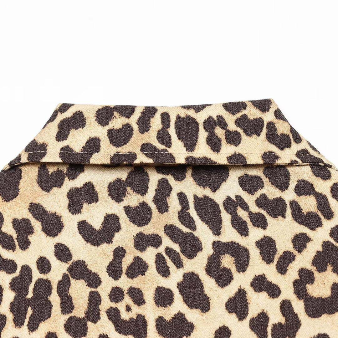 Damen Cropped Bomberjacke im Oversize‑Schnitt mit durchgehendem Reißverschluss und Leopardenmuster Nord Taschen