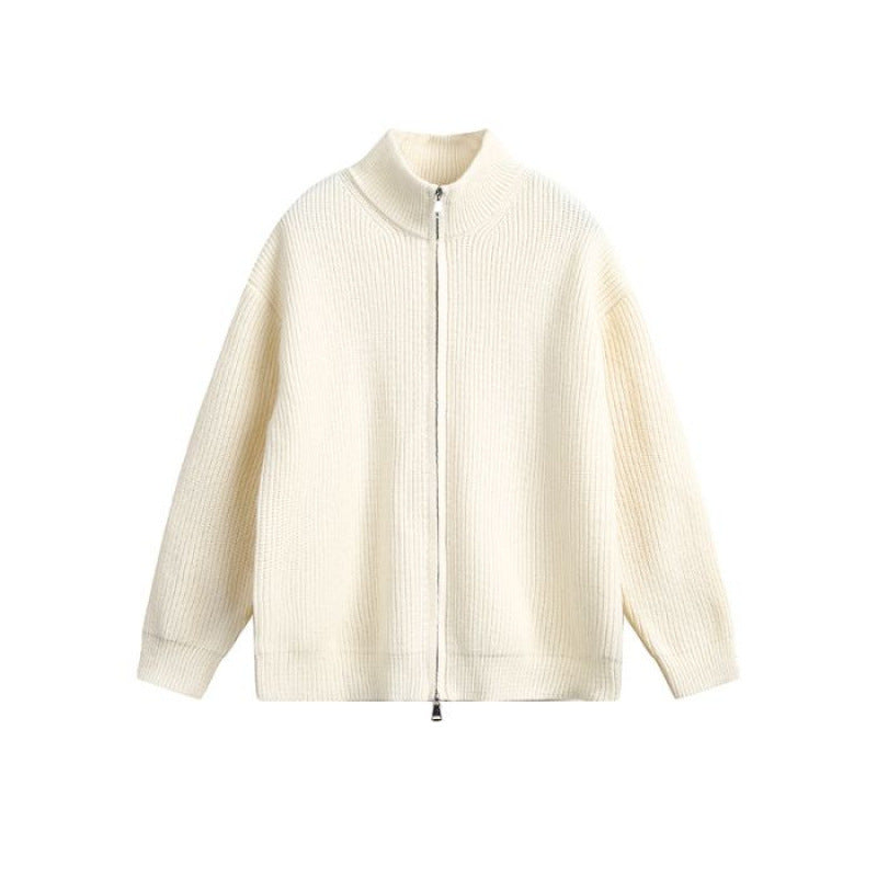 Unisex Oversized Strick-Zipjacke mit Stehkragen und Rippbündchen Nord Taschen