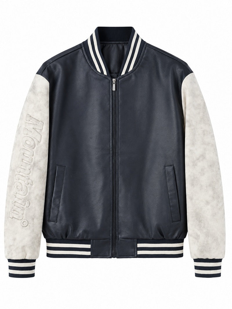 Herren Varsity‑Bomberjacke im College‑Stil mit Lederimitatkörper und kontrastierenden Wildlederärmeln Nord Taschen