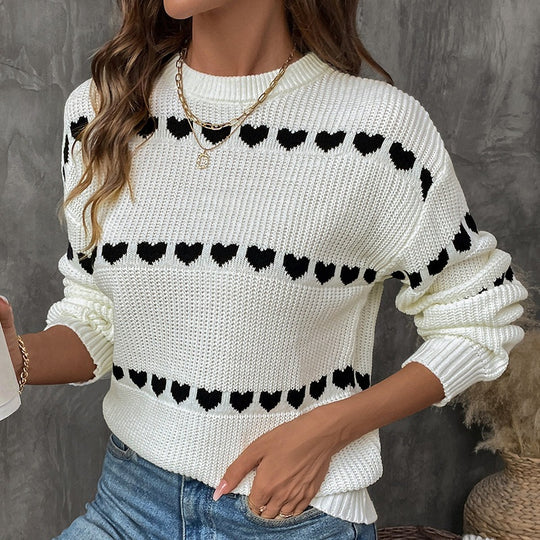 Damen Strickpullover mit Herz-Jacquard, Rundhalsausschnitt und lässiger Oversize-Passform Nord Taschen