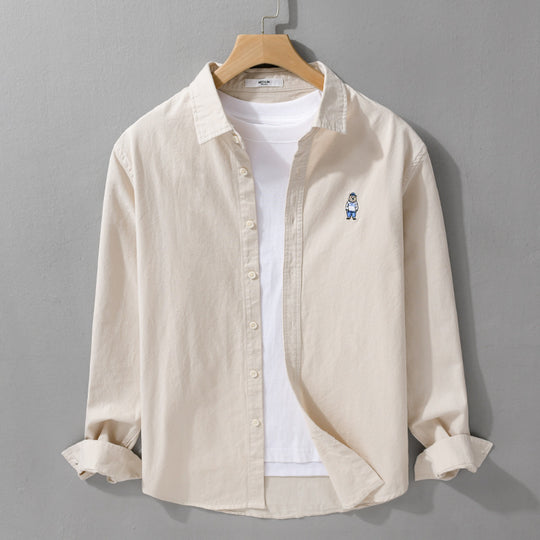 Herren Leichtes Hemd-Overshirt aus Baumwolltwill mit kleiner Figurenstickerei und kastigem Schnitt Nord Taschen