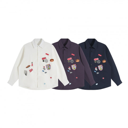 Unisex Oversize-Hemd mit aufgenähten Retro-Patch-Applikationen und kastiger Silhouette Nord Taschen
