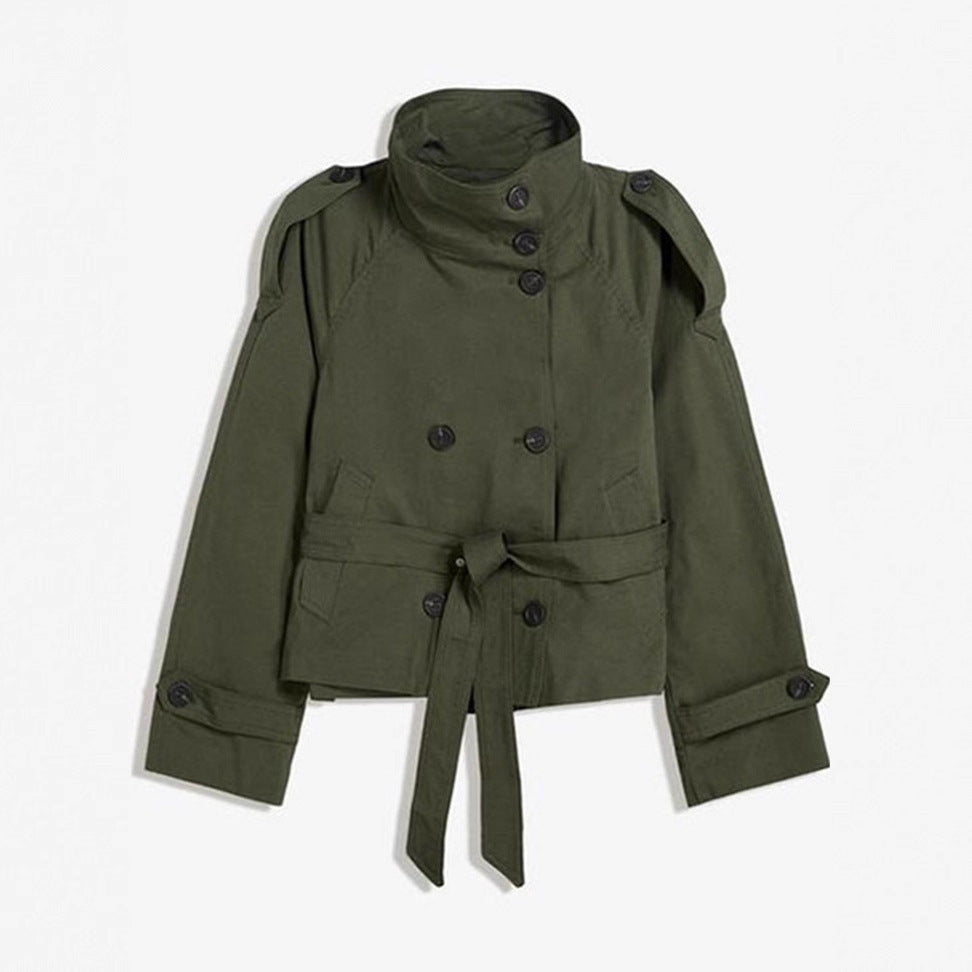 Damen Kurz geschnittener Trench‑Cape mit abnehmbaren Ärmeln, Stehkragen und Doppelreiher Nord Taschen