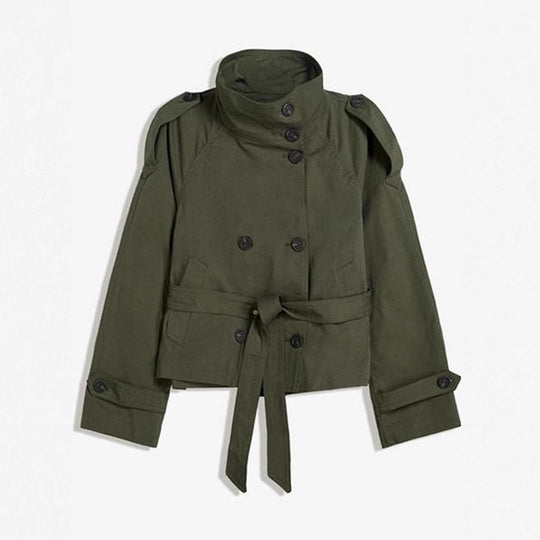 Damen Kurz geschnittener Trench‑Cape mit abnehmbaren Ärmeln, Stehkragen und Doppelreiher Nord Taschen