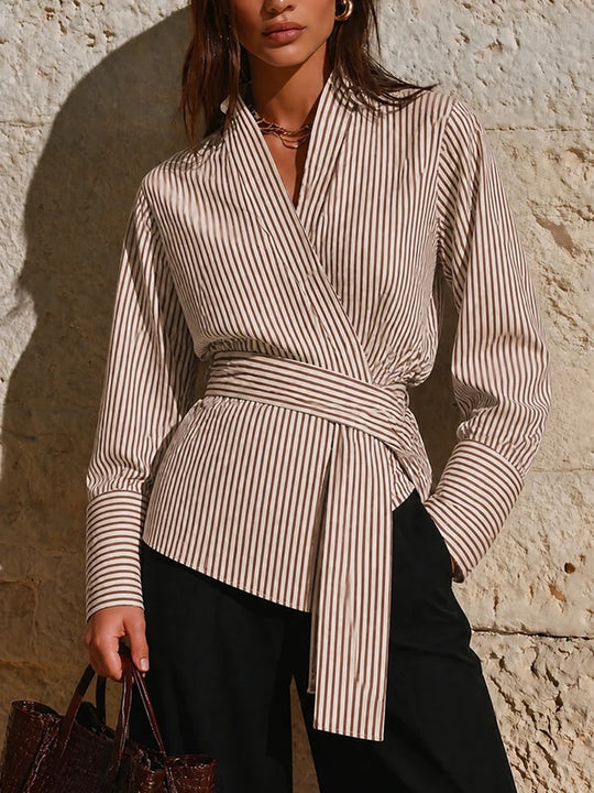 Damen Elegantes Wickeloberteil mit Streifen Nord Taschen
