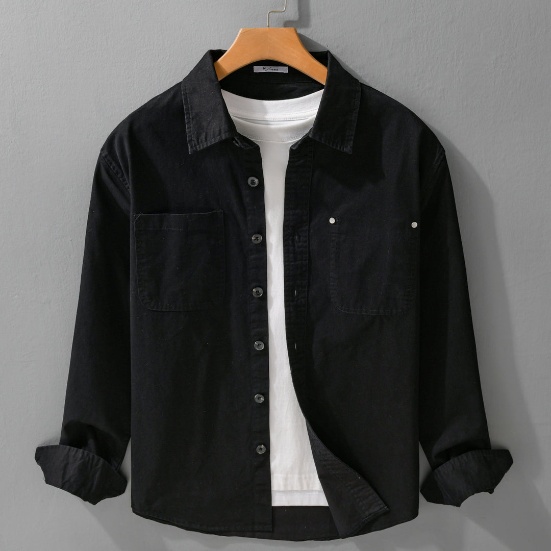 Herren Relaxed-Fit Baumwoll-Overshirt-Jacke mit Doppelbrusttaschen und Kentkragen Nord Taschen