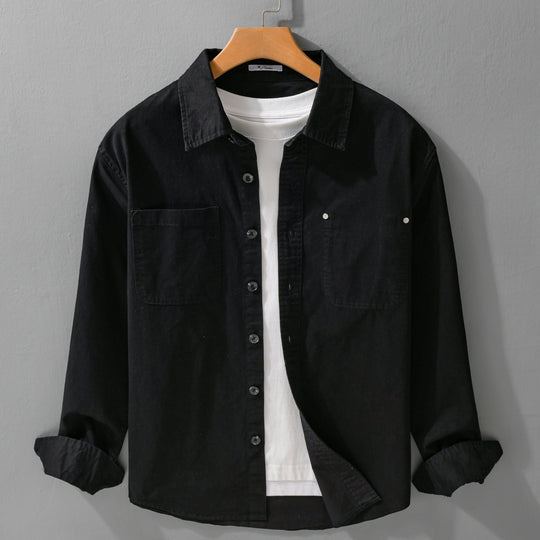 Herren Relaxed-Fit Baumwoll-Overshirt-Jacke mit Doppelbrusttaschen und Kentkragen Nord Taschen
