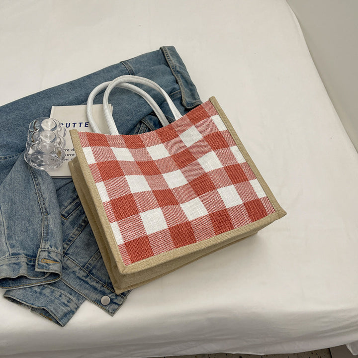 Damen Shopper-Tasche mit kariertem Design und verspielten Pompons Nord Taschen