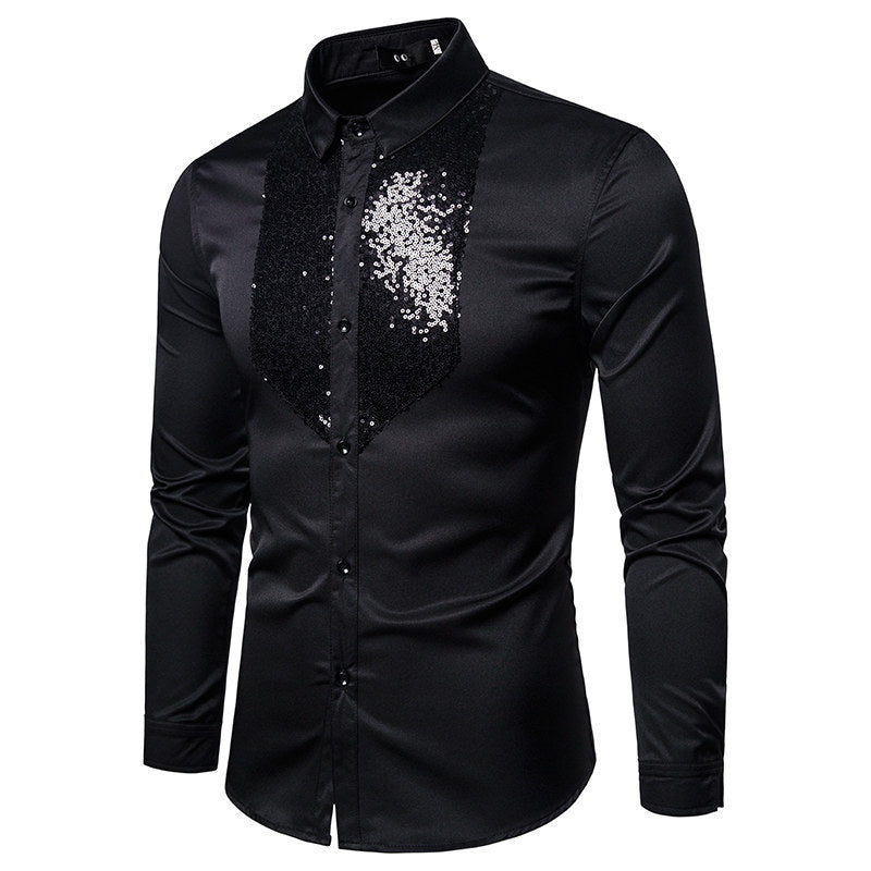 Herren Elegantes Hemd mit Pailletten-Brustplatte und tailliertem Schnitt Nord Taschen