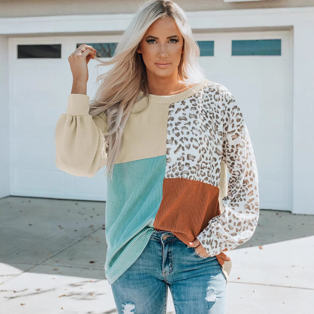 Damen Oversize-Patchwork-Pullover mit Animalprint und Strukturstrick Nord Taschen
