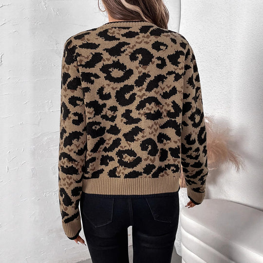 Damen Lässiger Cardigan mit Leo-Muster Nord Taschen