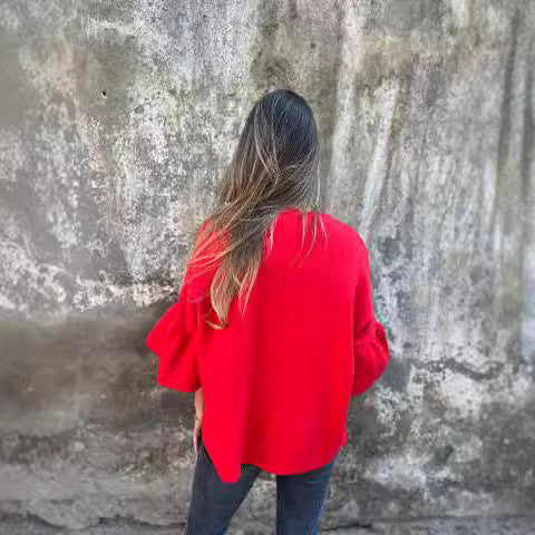 Damen Kurzjacke aus Strukturstrick mit 3/4 Ballonärmeln Nord Taschen