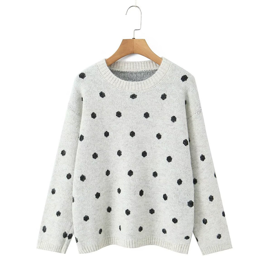 Damen Gepunkteter Oversize-Strickpullover mit Rundhalsausschnitt Nord Taschen