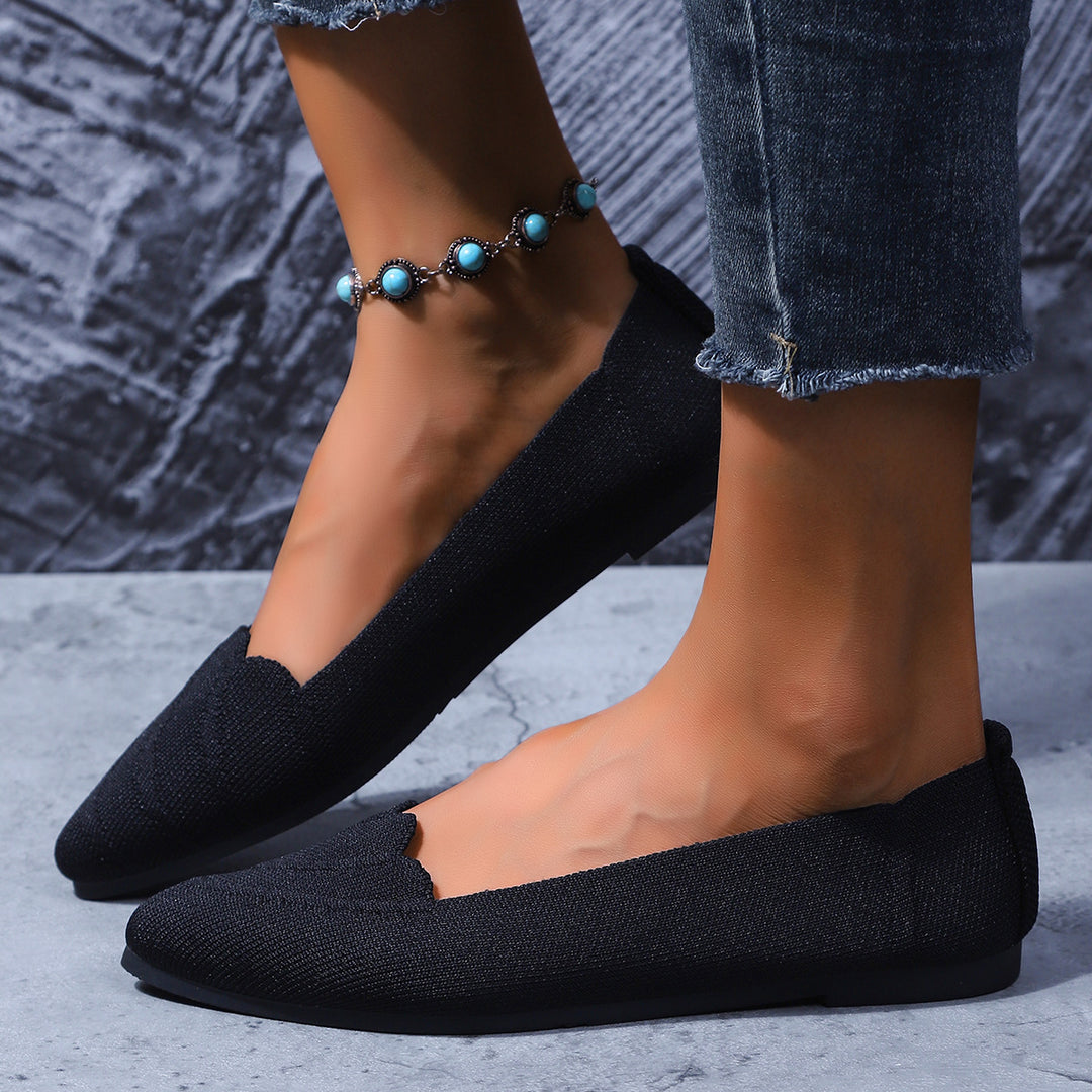 Damen  spitze Ballerina-Slipper mit wellenförmiger Kantenverzierung und gestricktem Obermaterial Nord Taschen