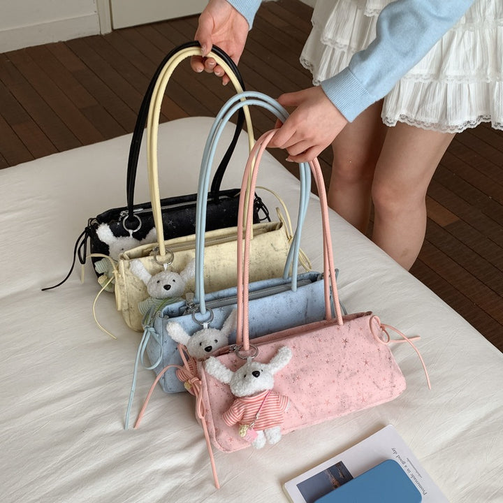 Damen Hobo-Tasche mit süßem Plüsch-Hängetier und einzigartigem Sternenmuster Nord Taschen