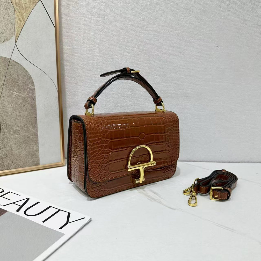 Damen elegante Lederhandtasche mit edlem Krokodilleder-Look Nord Taschen