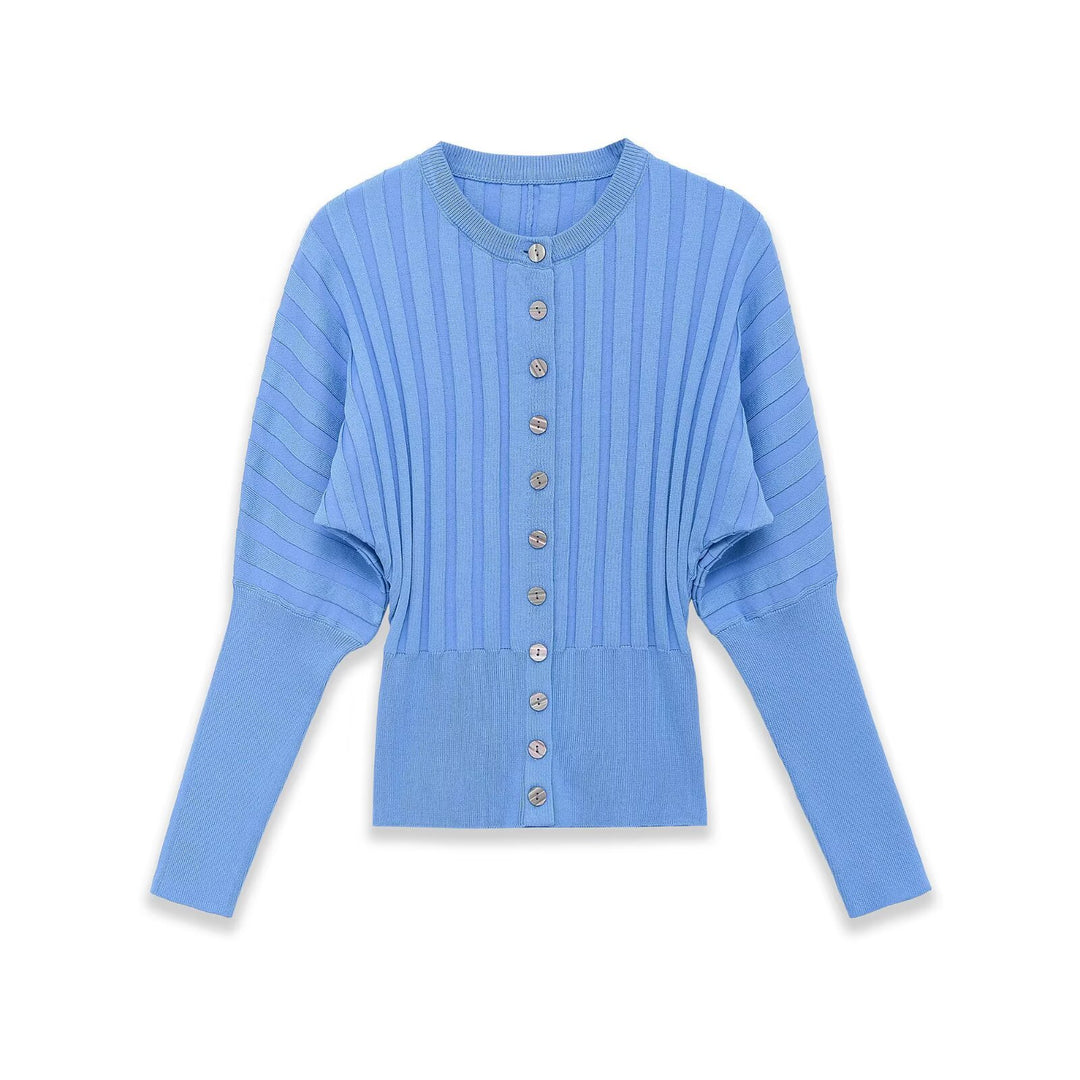 Damen Gerippte Strick-Cardigan mit Ballonärmeln und durchgehender Knopfleiste Nord Taschen