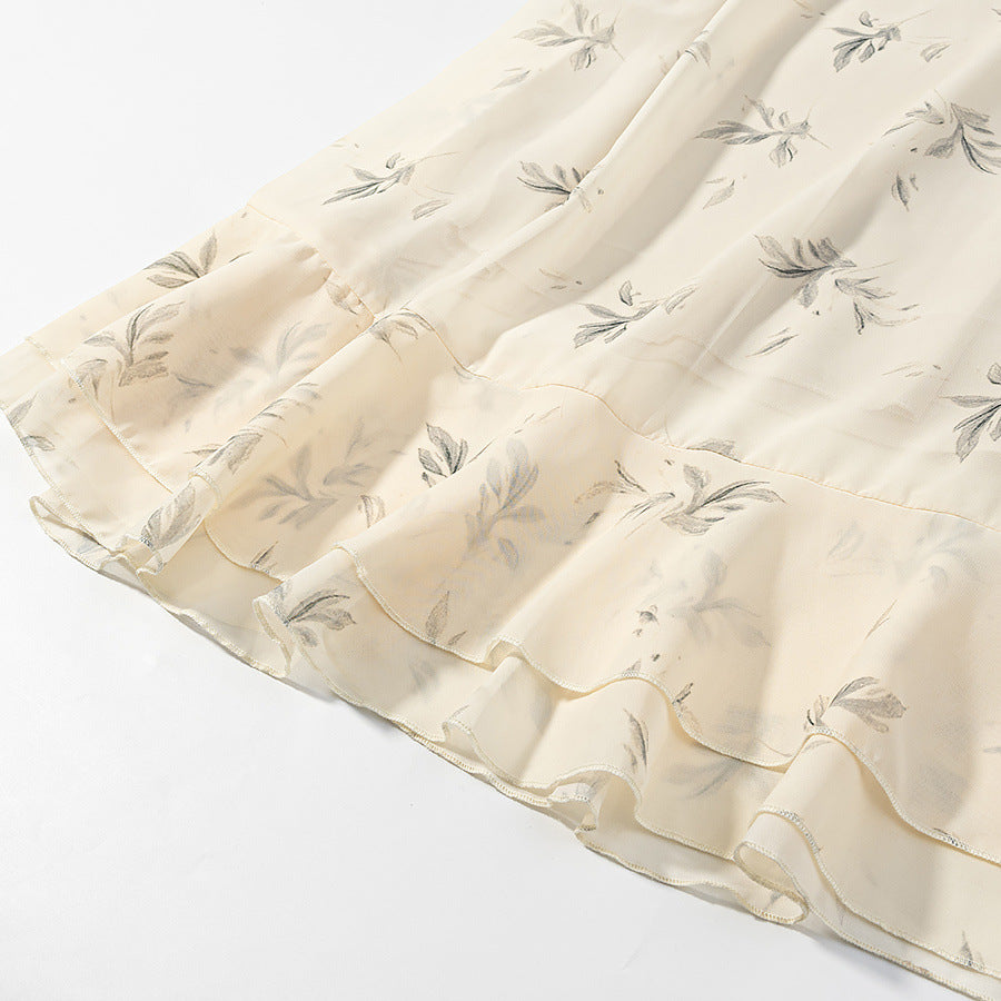 Damen Maxikleid mit Volants, langem Glockenärmel und floralem Chiffon-Design Nord Taschen
