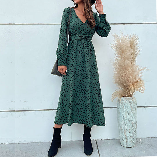 Damen Maxikleid mit V-Ausschnitt, Wickelbund und fein gepunktetem Print Nord Taschen