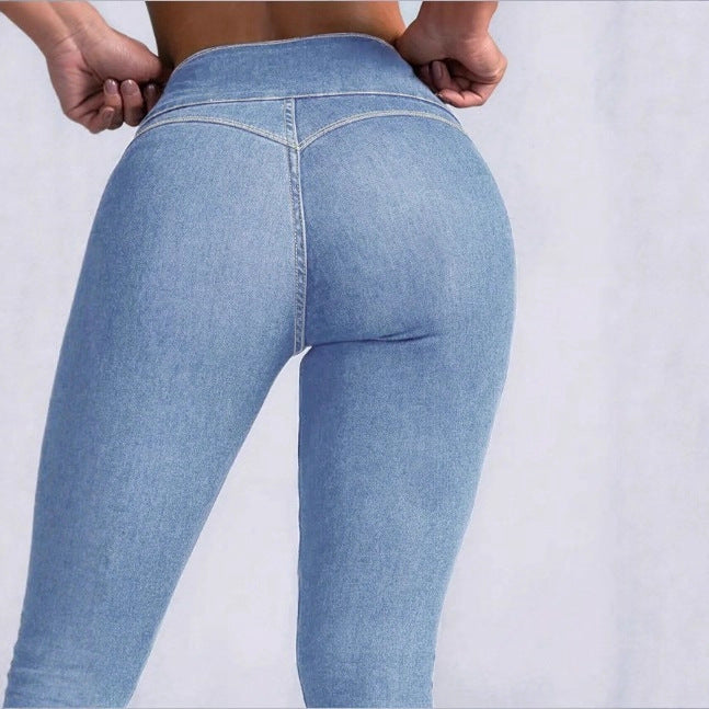 Damen High-Waist Sculpting-Skinny-Jeans mit taillenbildendem V-Bund und Doppelknopfverschluss Nord Taschen