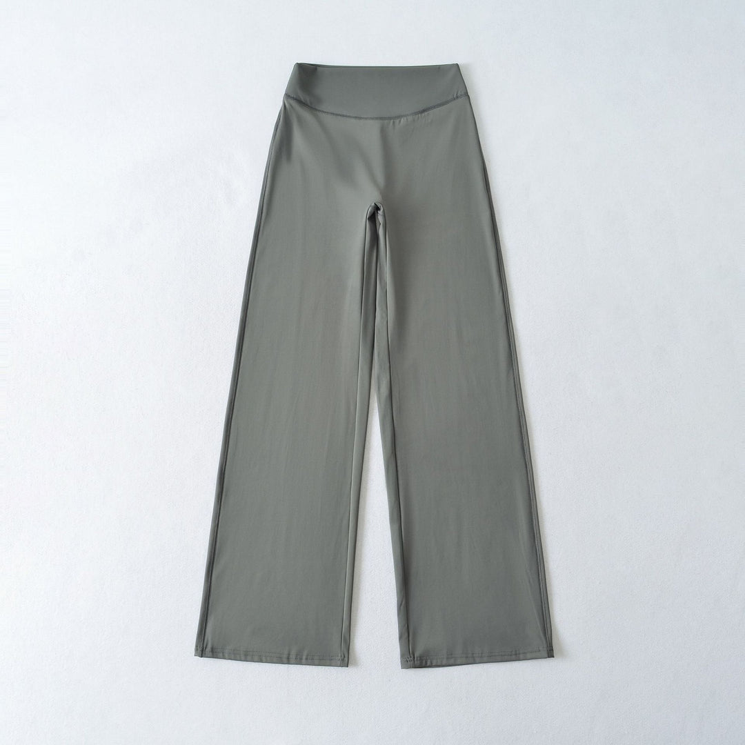 Damen Weite High Waist Loungehose aus Stretchjersey mit fließendem Schlag Nord Taschen