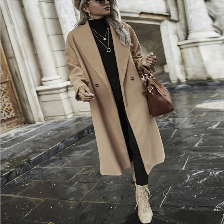 Damen Oversize Longmantel mit weiter Schulter und verdeckter Knopfleiste Nord Taschen