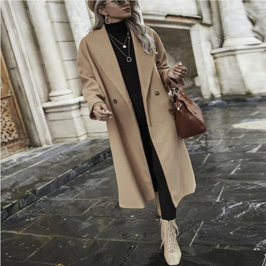 Damen Oversize Longmantel mit weiter Schulter und verdeckter Knopfleiste Nord Taschen
