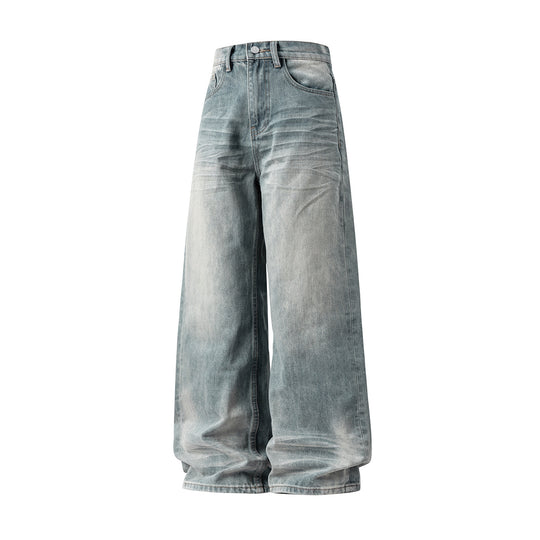 Damen Ultraweite hochgeschnittene Denim Palazzohose im Baggy Schnitt mit Vintage Wascheffekt Nord Taschen