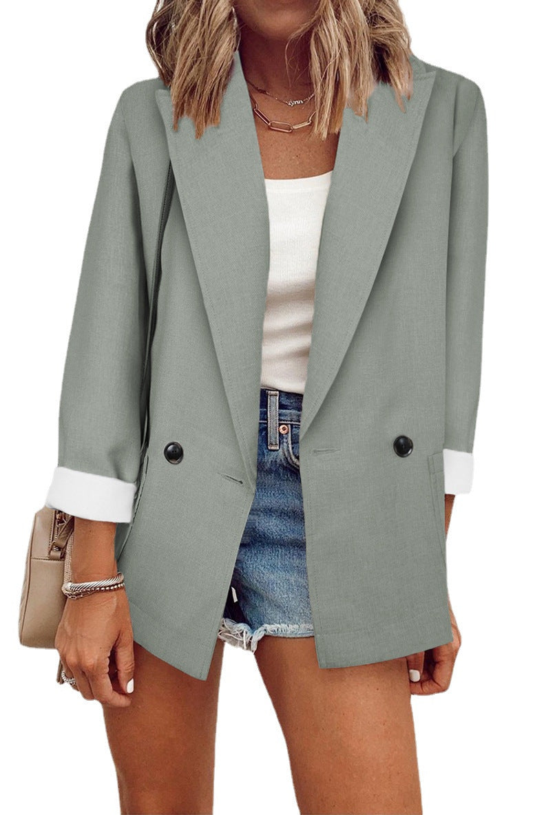 Damen Lockerer Longline-Blazer mit aufgekrempelten Ärmeln und zweireihiger Knopfleiste Nord Taschen