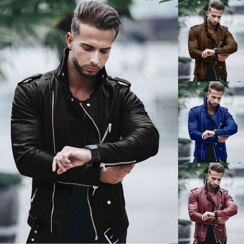 Herren stylische Bikerjacke aus Kunstleder mit asymmetrischem Reißverschluss und tailliertem Schnitt Nord Taschen